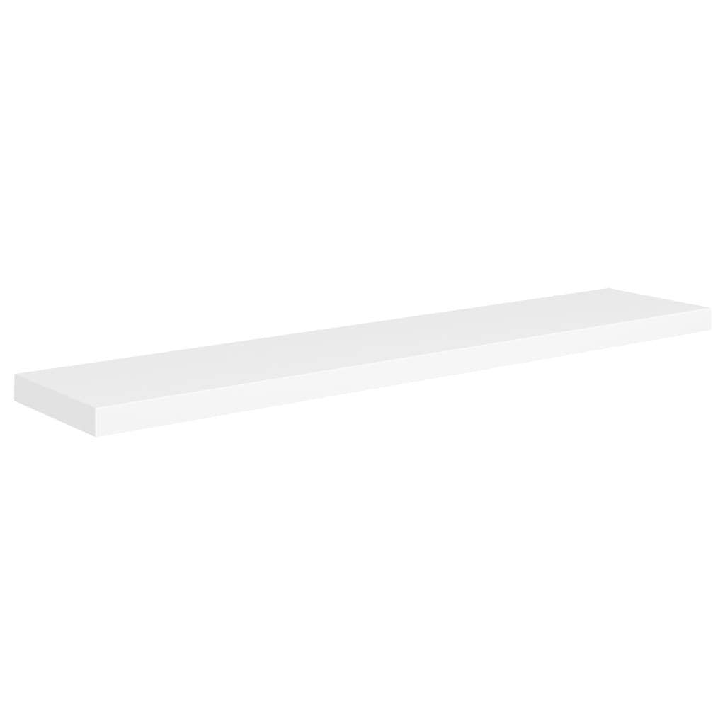 White floating wall shelf by American Smart, 47.2 inches long, 9.3 inches deep, and 1.5 inches thick, made of MDF.