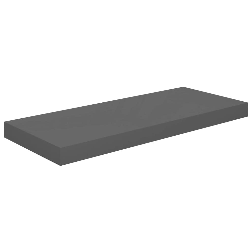 Pair of high gloss gray floating wall shelves from American Smart, MDF, 23.6"x9.3"x1.5" for modern storage and display.