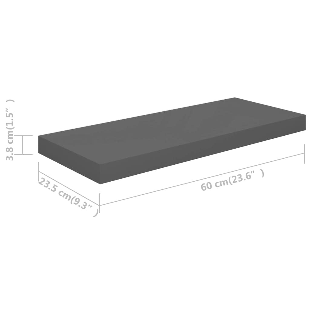 Set of two high gloss gray floating wall shelves by American Smart, 23.6"x9.3" MDF wall shelves and ledges.