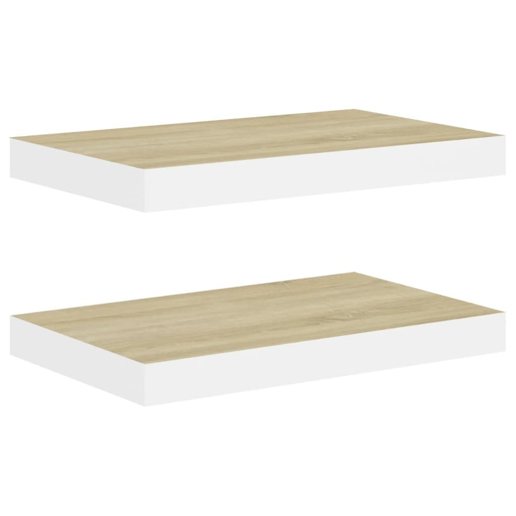 Two oak and white floating wall shelves from American Smart, 15.7"x9.1"x1.5" MDF wall shelves with sleek design.