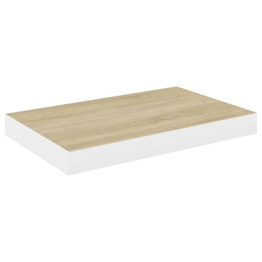Set of two American Smart oak and white floating wall shelves, 15.7"x9.1"x1.5" MDF wall mounted ledges for storage and decor.
