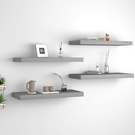 Set of four gray floating wall shelves by American Smart, MDF material, measuring 23.6"x9.3"x1.5" for wall storage and display.
