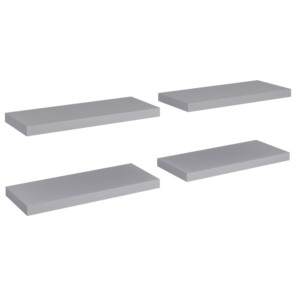 Four gray floating wall shelves by American Smart, MDF, measuring 23.6"x9.3"x1.5" for wall decor and organization.