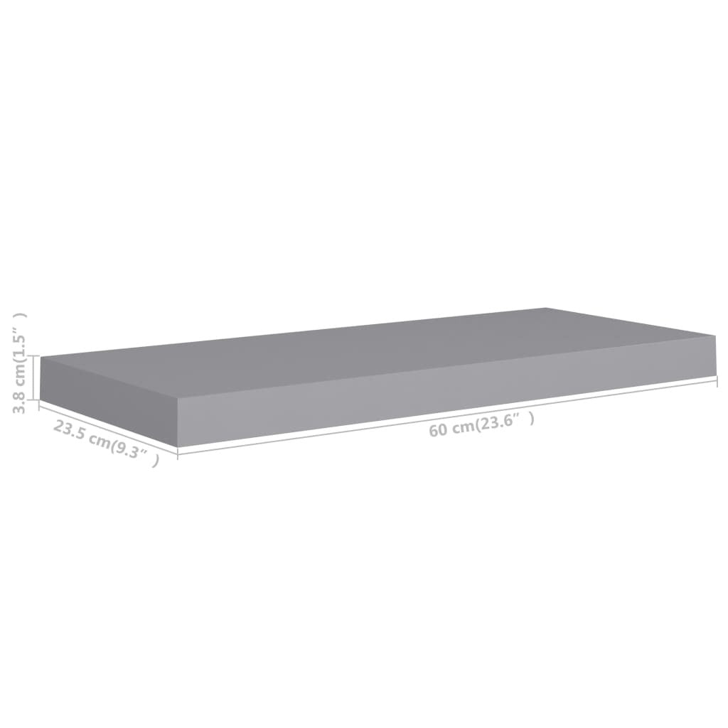 Set of four gray floating wall shelves by American Smart, 23.6x9.3x1.5 inches, made of MDF, for stylish storage and display.
