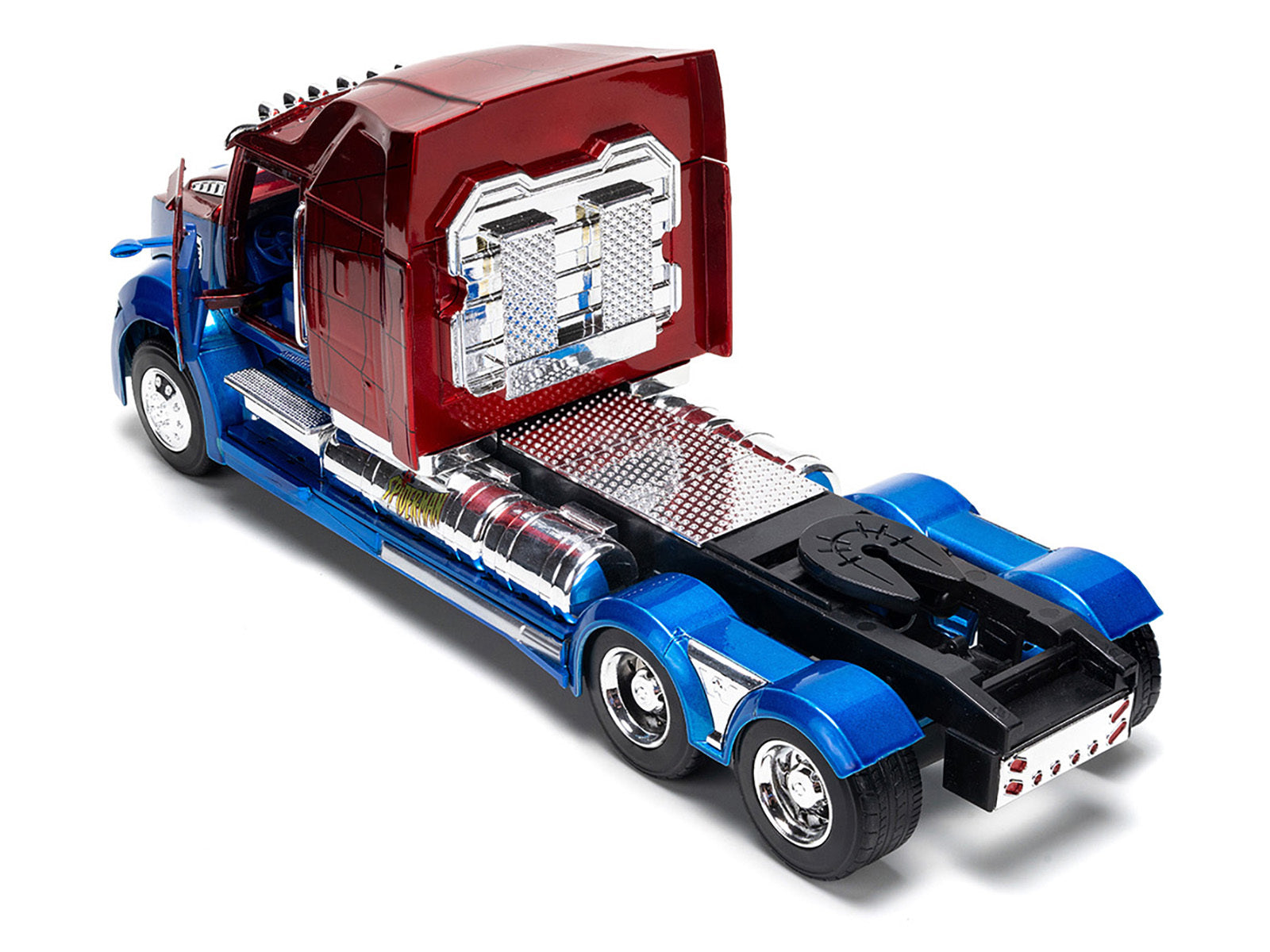 Blue and red metallic Western Star 57X truck tractor diecast model from Jada's Hollywood Rides Series, detailed 1/24 scale American Smart.