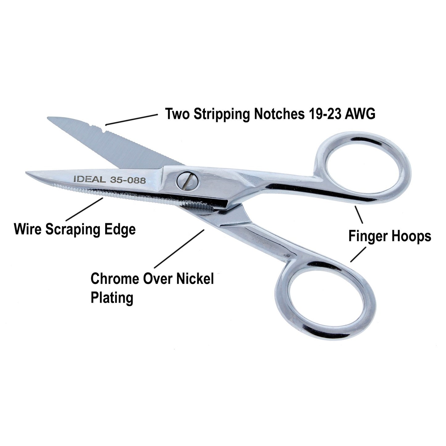 American Smart IDEAL 35-088 electrician's scissors with stripping notch for wire cutting and stripping in installation projects.