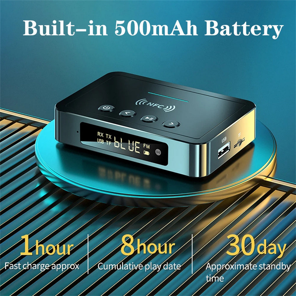 Wireless audio transmitter with LED display, RCA and digital output, black American Smart WB adapter for seamless wireless music streaming.