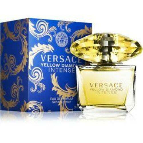 American Smart women's Versace Yellow Diamond Intense Eau De Parfum bottle with yellow accents and elegant design.