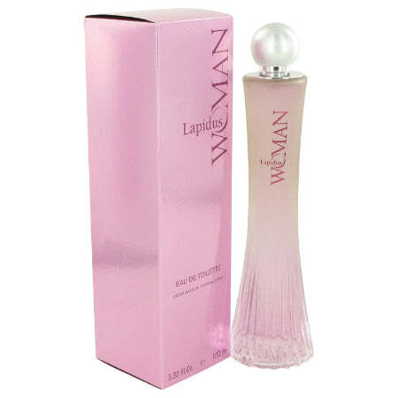 American Smart Lapidus Eau De Toilette women's perfume bottle with sleek glass design and floral accents.