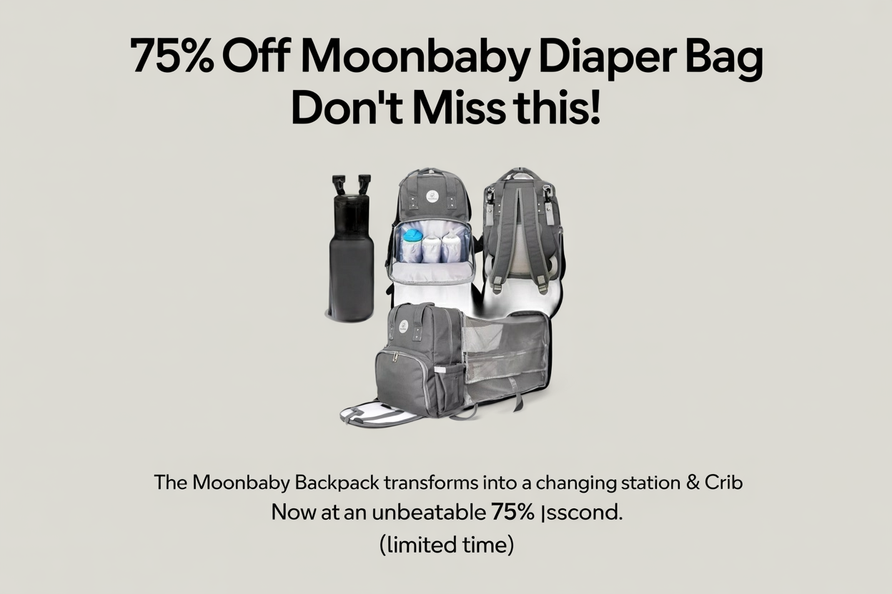 American Smart MoonBaby backpack diaper bag with foldable changing station, portable crib, and bassinet for baby and toddler care.