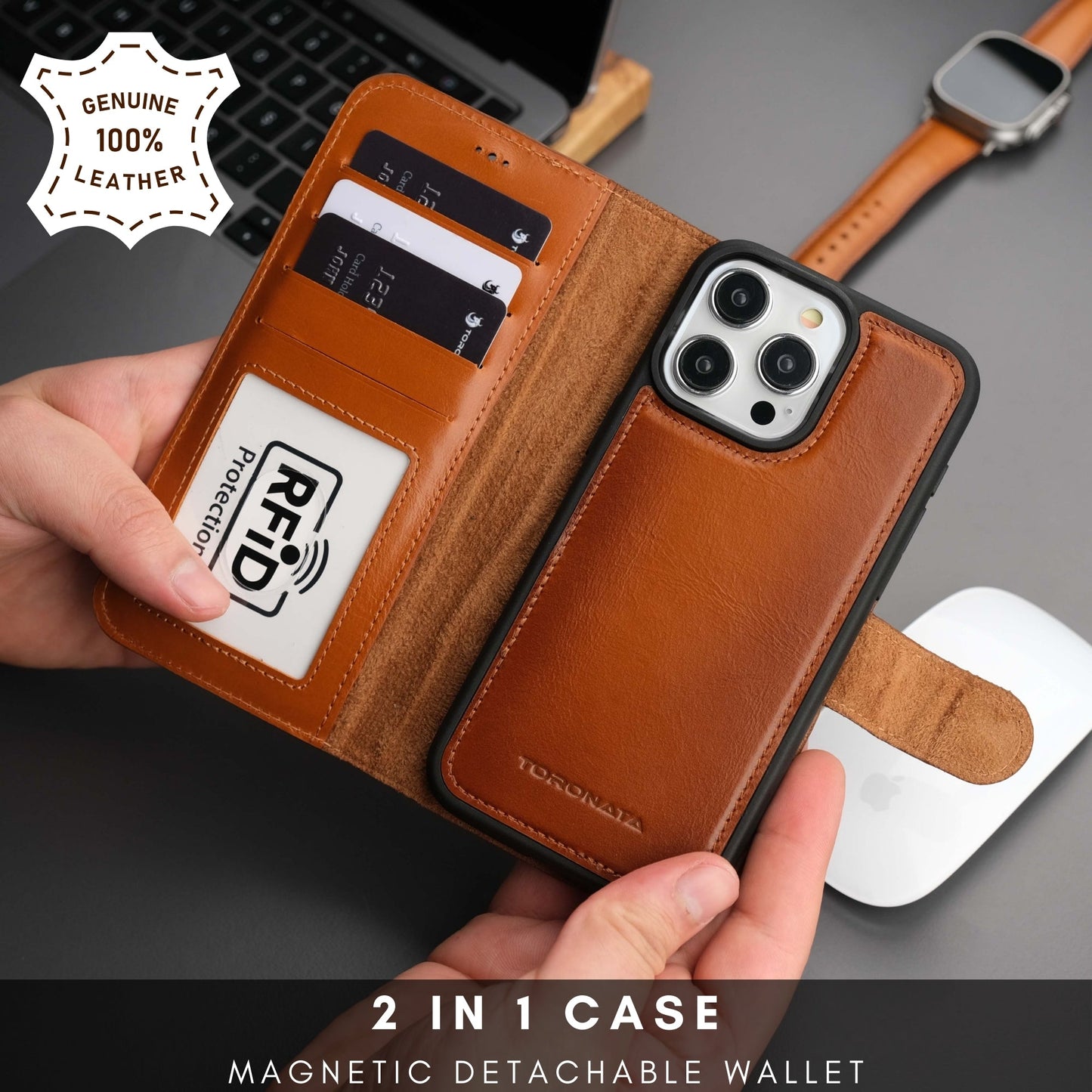 Casper Leather iPhone 15 Pro Max Wallet Case | Detachable MagSafe Compatible RFID Protection