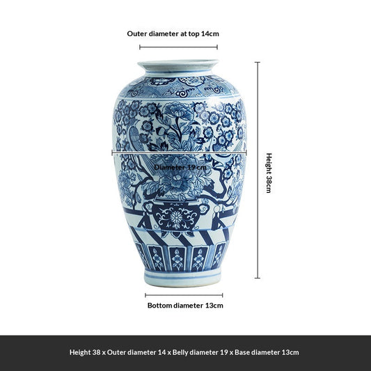 Style: 1Style - Chinese-style Vintage Blue-and-white Large Flower Vase