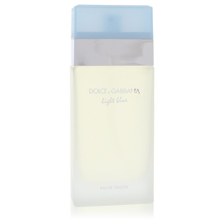 Light blue Dolce & Gabbana Eau De Toilette Spray 3.3 oz tester bottle for women, featuring a light blue cap and elegant packaging.