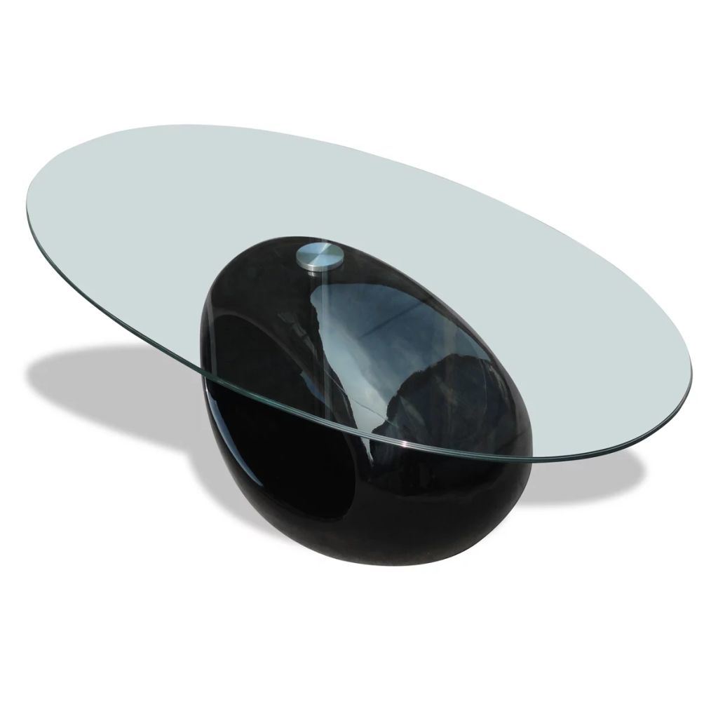 Glossy Black Coffee Table And Oval Glass-0