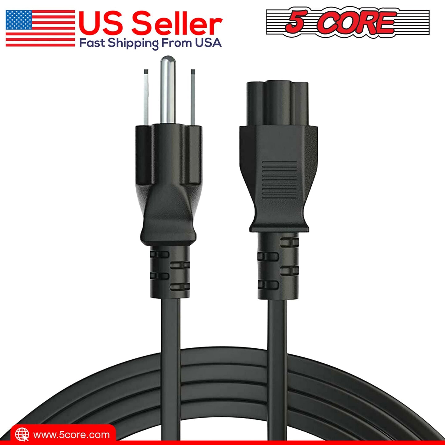 12ft 3 Prong Non-Polarized AC Wall Power Cable Cord for HP Dell Samsung Sony Asus Acer Toshiba Laptop Charger LED LCD Monitor Replacement Power Cord PL 1002