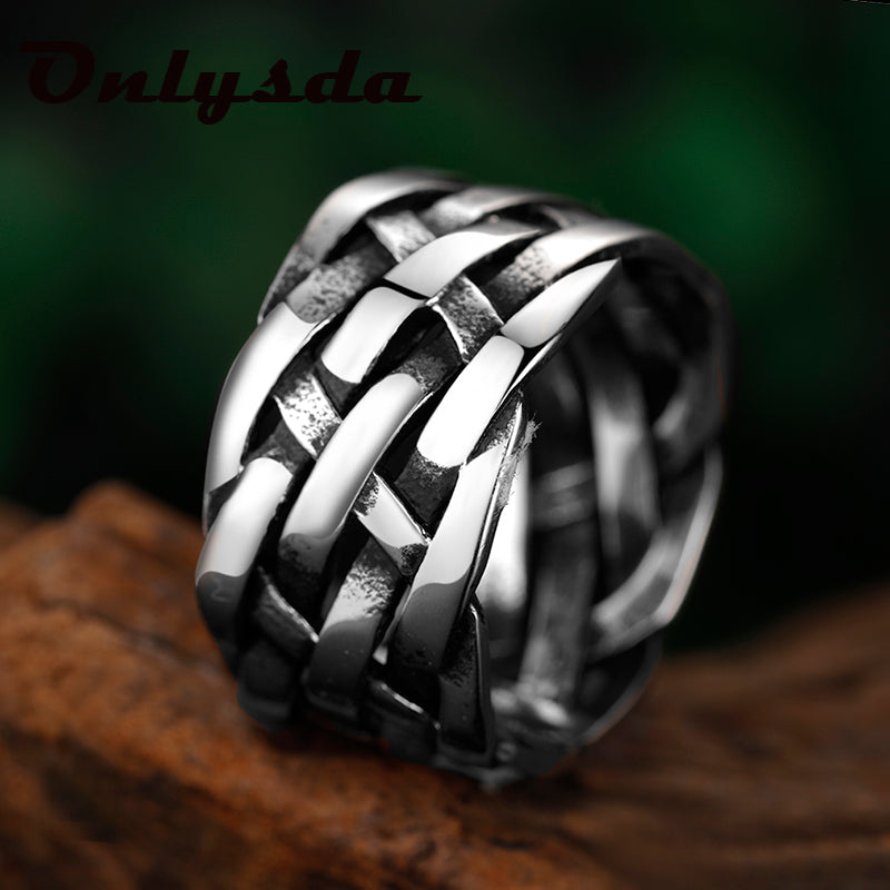 vintage-weave-stainless-steel-rings