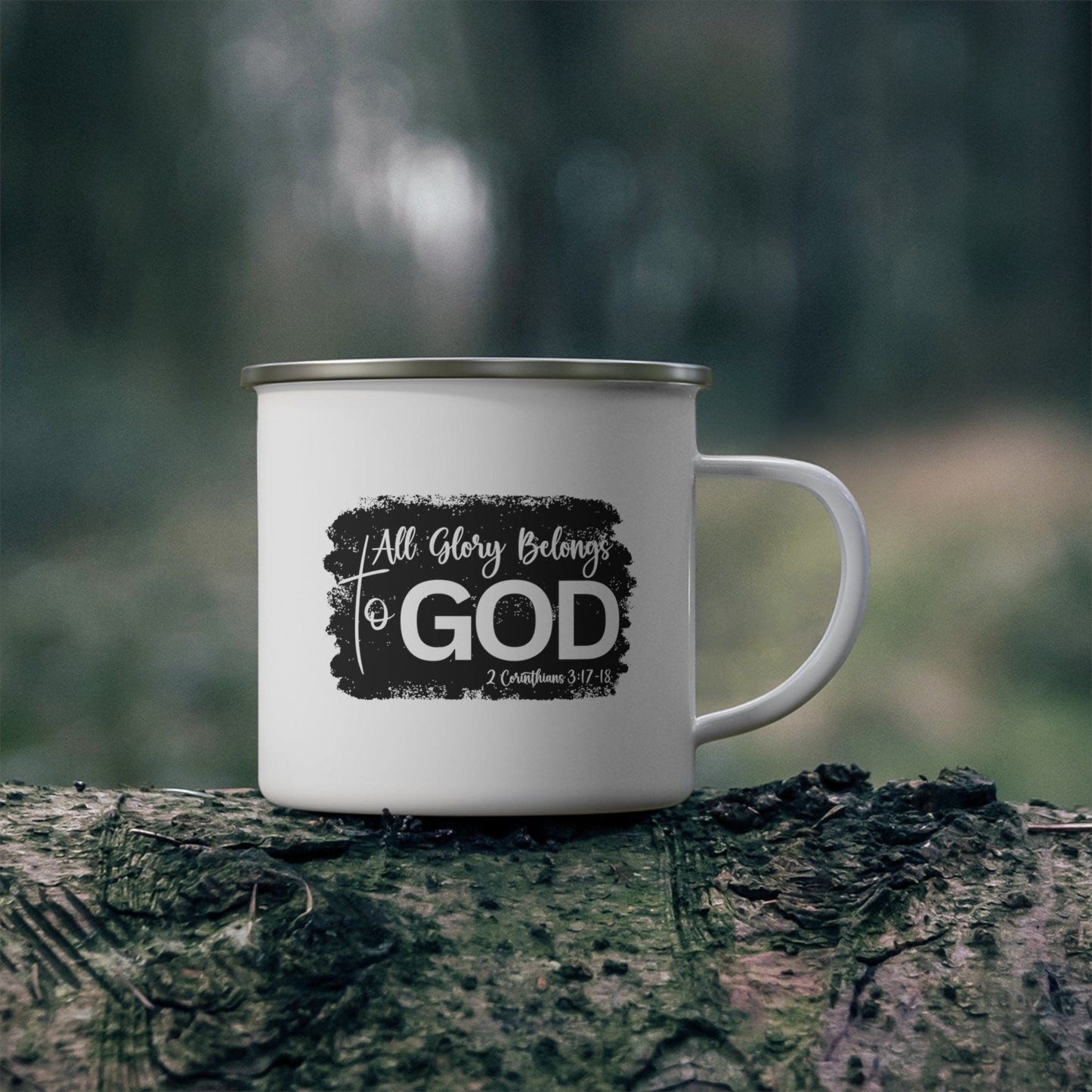 Enamel Camping Mug - All Glory Belongs to God Christian Illustration Black-3