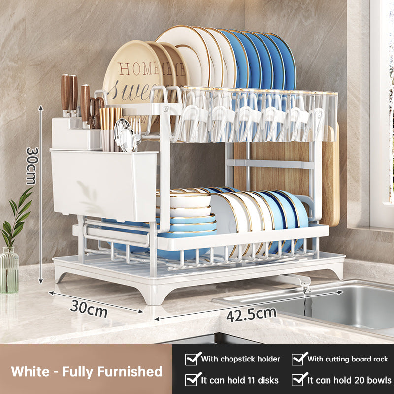 Eprolo 2-tier large capacity dish drying rack with rustproof carbon steel, includes cutting board and utensil holder.