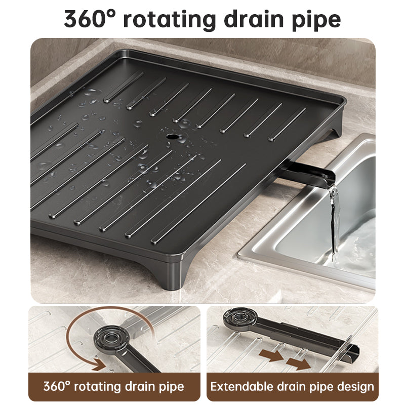 Eprolo 2-tier large capacity dish drying rack with rustproof carbon steel design, includes cutting board and utensil holder in kitchen sink.