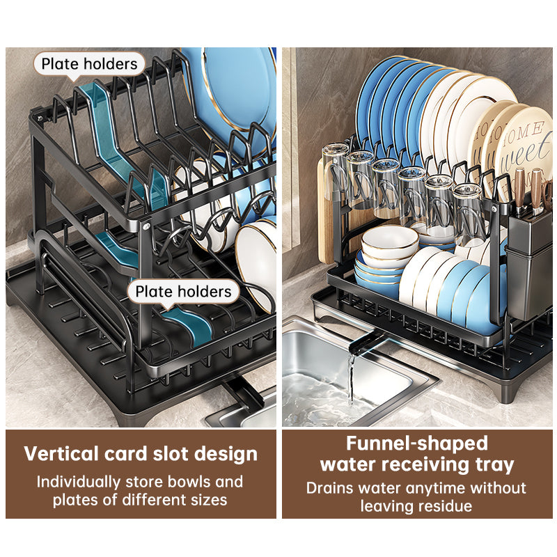 eprolo 2-tier large capacity dish drying rack with rustproof carbon steel, includes cutting board and utensil holder, suitable for kitchen sinks