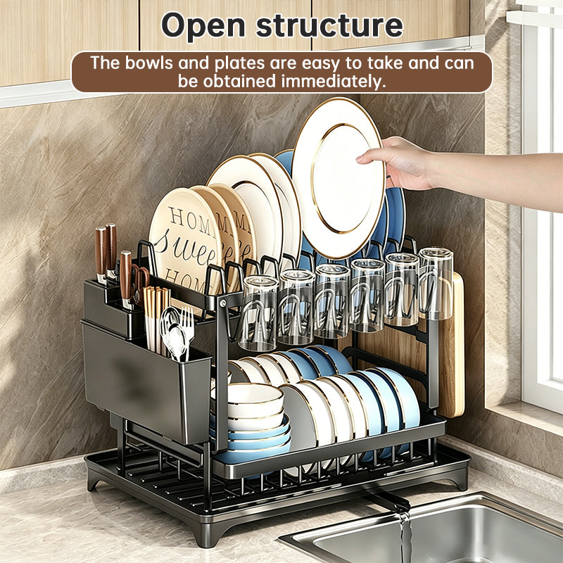 eprolo 2-Tier large capacity dish drying rack with cutting board and utensil holder, rustproof carbon steel kitchen sink drainer