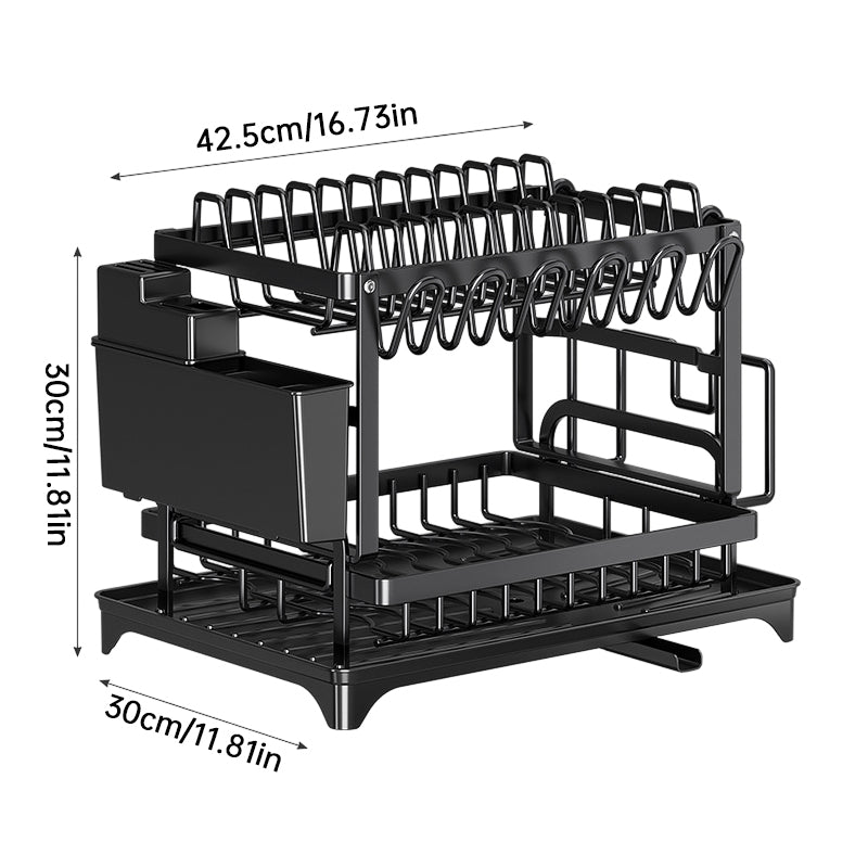 Large capacity 2-tier dish drying rack by eprolo with rustproof carbon steel, includes cutting board and utensil holder.