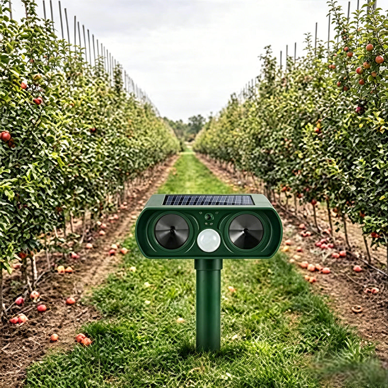 eprolo 2025 solar animal repeller showing outdoor device with solar panel, infrared sensor, and motion detection for garden pest control
