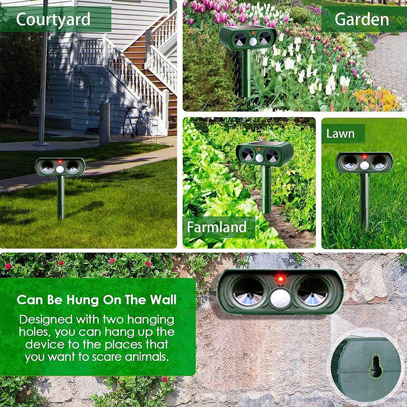 Rechargeable 2025 Solar Animal Repeller by eprolo, infrared motion sensor for deterring cats, dogs, and wildlife in gardens and patios.