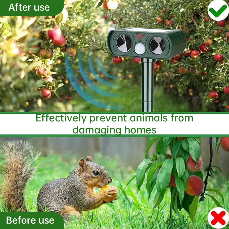 Rechargeable 2025 Solar Animal Repeller by eprolo, infrared device deterring cats and dogs from gardens and patios.