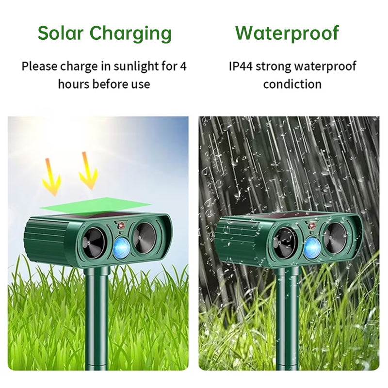 Rechargeable 2025 Solar Animal Repeller by eprolo with infrared motion sensors for cats, dogs, gardens, and patios.