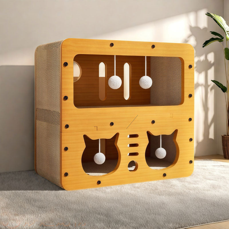 eprolo 3-in-1 cat house, bed, and scratch post with multi-layer eco-friendly cardboard structure, soft and cozy for cats.