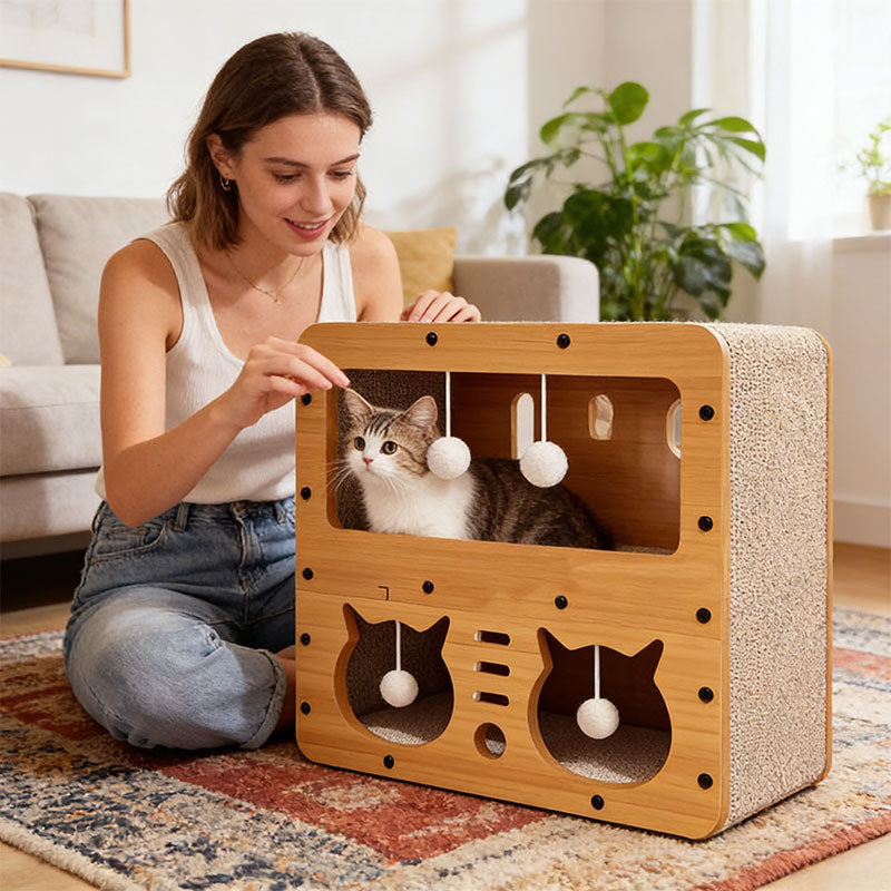 eprolo 3-in-1 cat house, bed, and scratch post with multi-layer eco-friendly cardboard structure and soft interior for cats