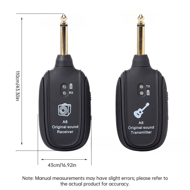 A8 UHF Wireless Guitar System, Rechargeable Transmitter & Receiver, 20Hz-20kHz Full Frequency, USB Charging for Guitar, Violin, - American Smart