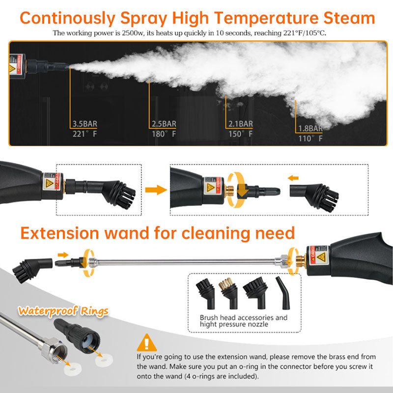AC Steam Cleaner, Portable High Temp Steamer for Kitchen Grease, Range Hood, Glass & Home Appliance Disinfection - American Smart