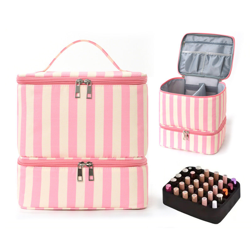 Double Layer Nail Polish & Essential Oils Storage Bag, Portable 30-Compartment Nail Care Kit, Manicure Tools Organizer Case - American Smart