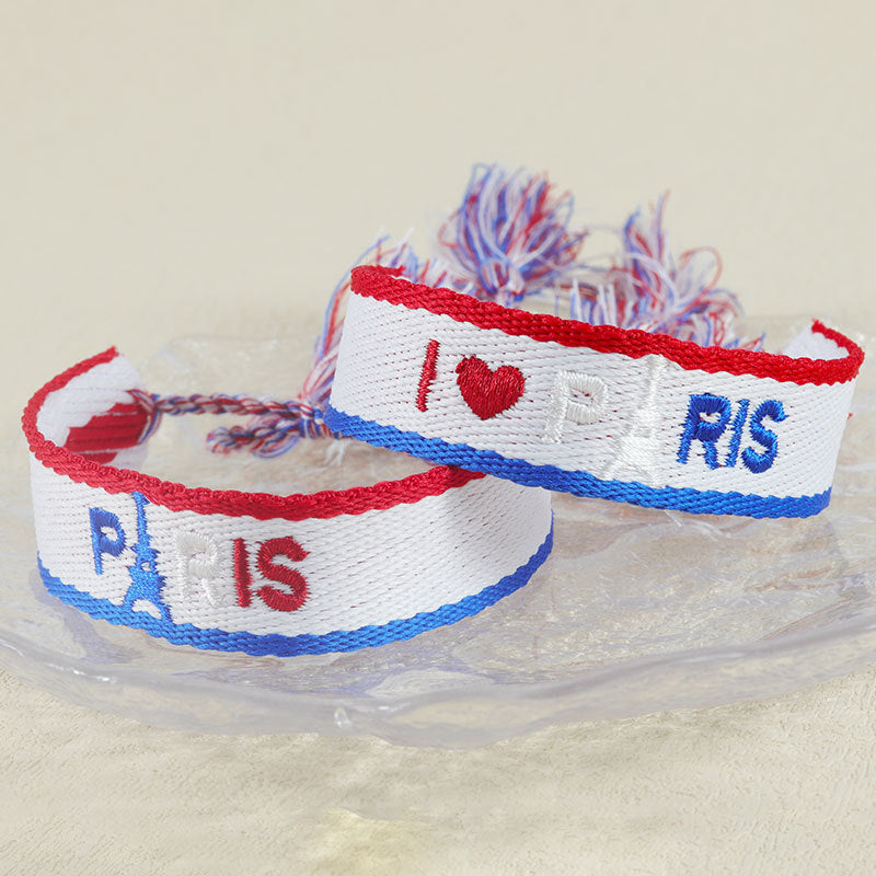 Eprolo embroidered Eiffel Tower woven ribbon wrist strap with Paris sports design, ethnic style souvenir from France.