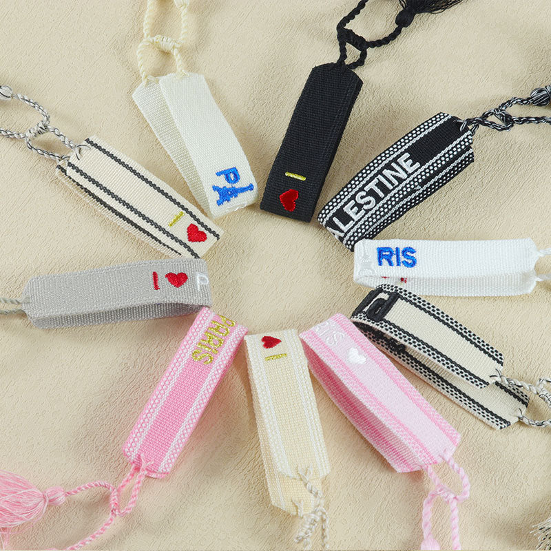 Eprolo embroidered Eiffel Tower woven ribbon wrist strap featuring Paris-themed design, ideal for sports games and souvenirs from France