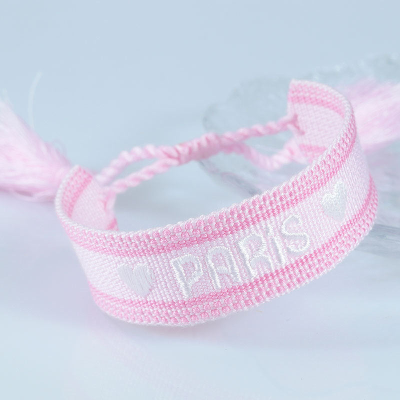 Embroidered Eiffel Tower woven wrist strap with Paris-themed embroidery, ethnic style souvenir wristband from France by eprolo.
