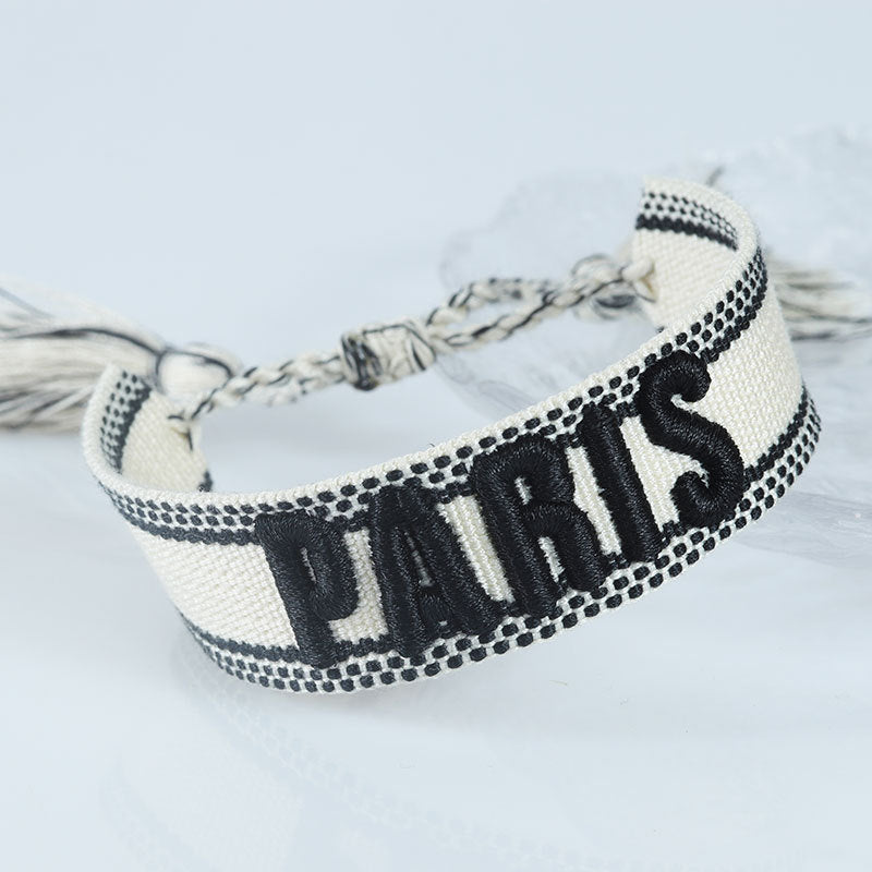 Embroidered Eiffel Tower woven wrist strap with French Parisian design, perfect as a souvenir or sports wristband by eprolo