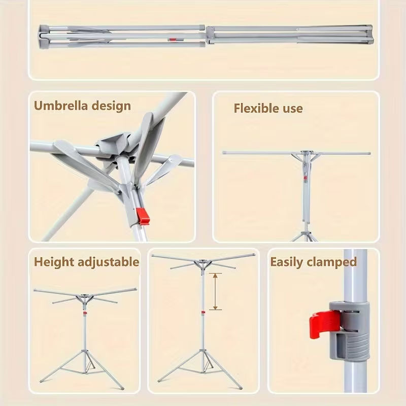 Black foldable octopus-style standing clothes drying rack by eprolo, portable with rotating arms for balcony laundry drying.