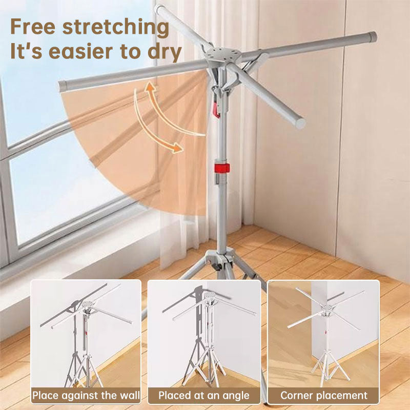 Foldable octopus-style black clothes drying rack by eprolo, portable standing laundry hanger with rotating arms for balcony use.