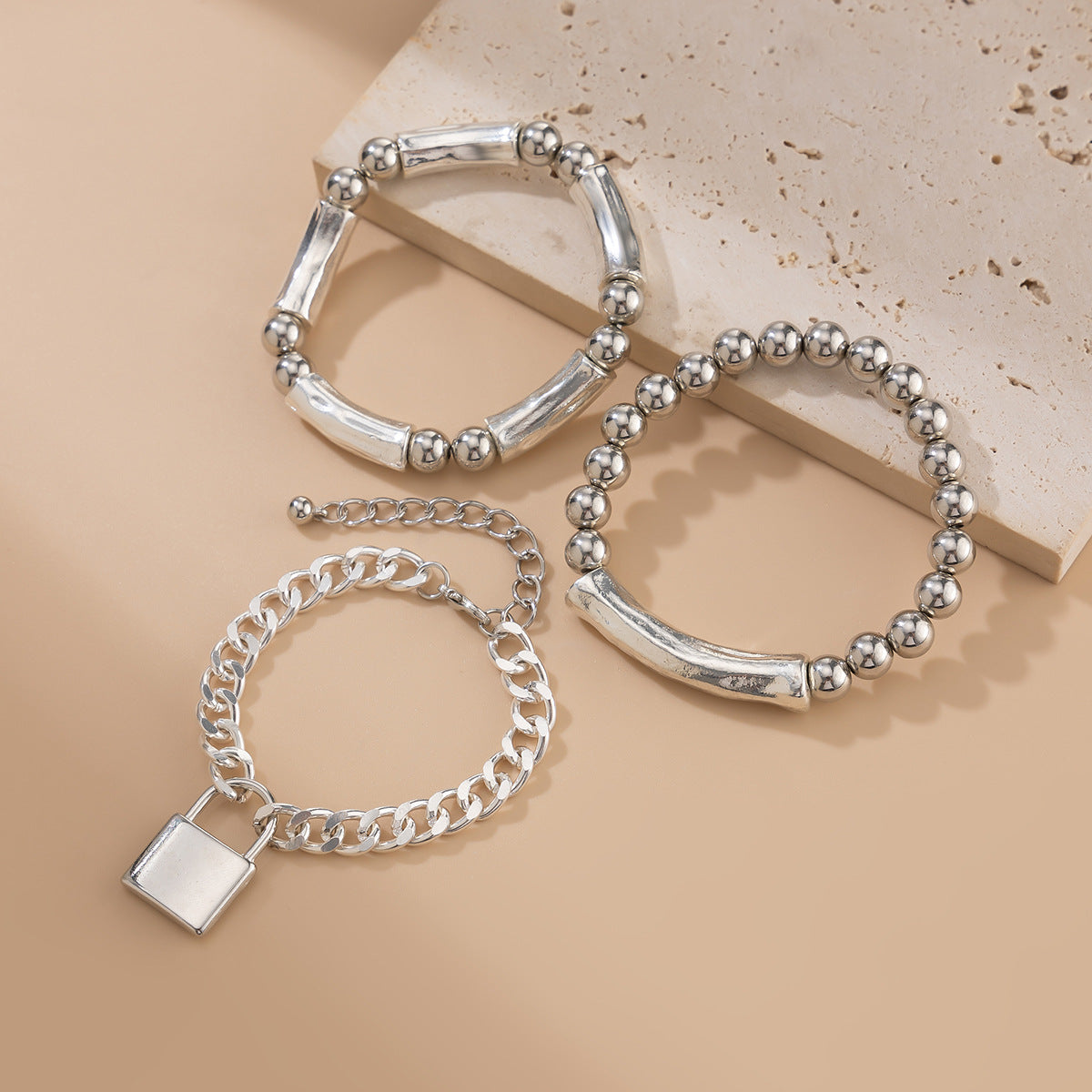 Eprolo pearl bead bracelet with minimalist design and heart-shaped hollow bracelet set, perfect for elegant fashion accessories.
