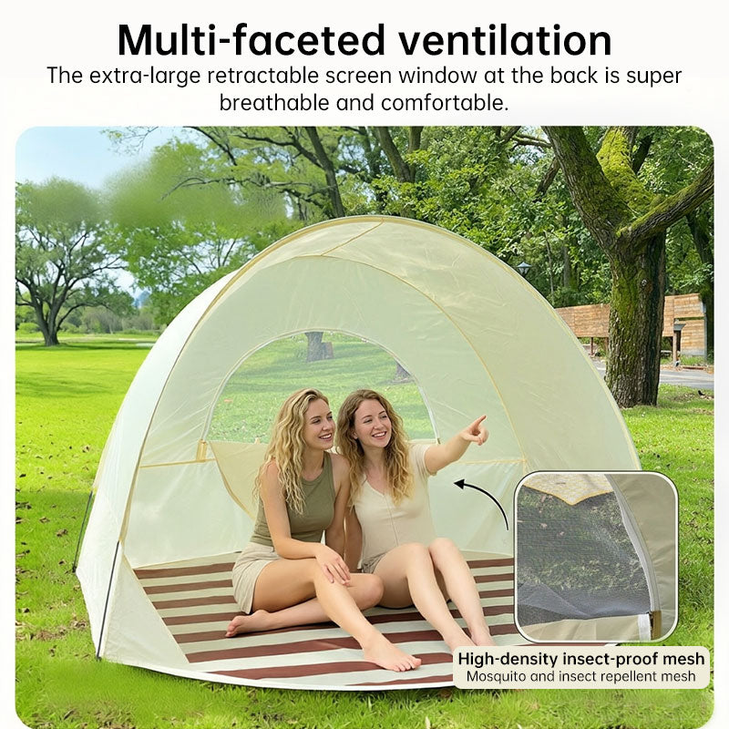 Heavy duty eprolo beach tent with reinforced poles, windproof sun shelter, UV protection canopy for outdoor family use.