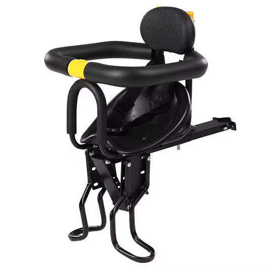 Eprolo heavy-duty front bicycle child seat with safety belt and non-slip pedals, supports up to 35kg for kids' bike riding.