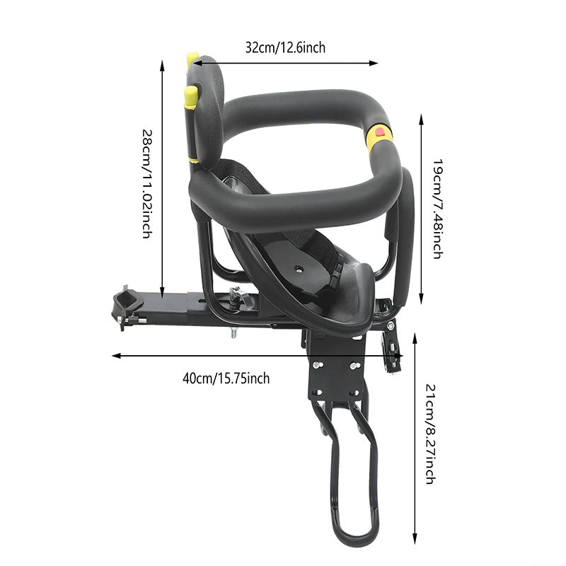 Eprolo heavy duty front bicycle child seat with adjustable straps, 3-point safety belt, non-slip pedals, supports up to 35kg.