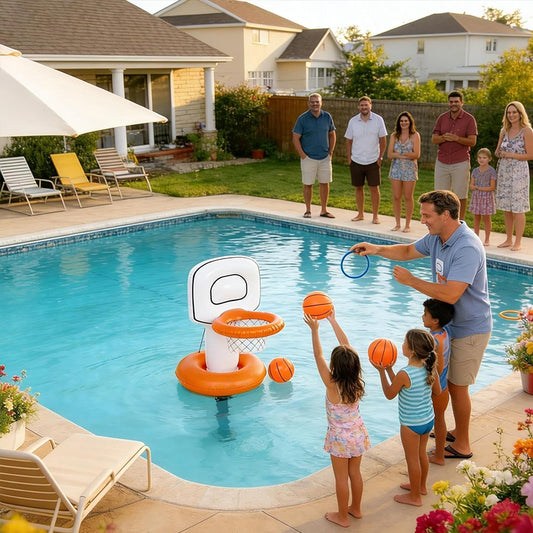 Inflatable pool basketball hoop by eprolo, designed for kids' water party games and summer fun in the pool.