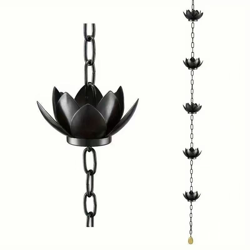 Metal lotus rain chain for gutters by eprolo, 8.5ft decorative downspout extension with rust-resistant garden water feature.