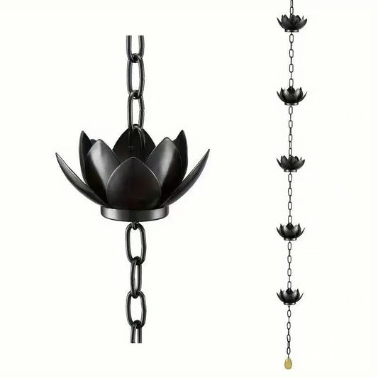 Metal lotus rain chain for gutters by eprolo, 8.5ft decorative downspout extension with rust-resistant garden water feature.