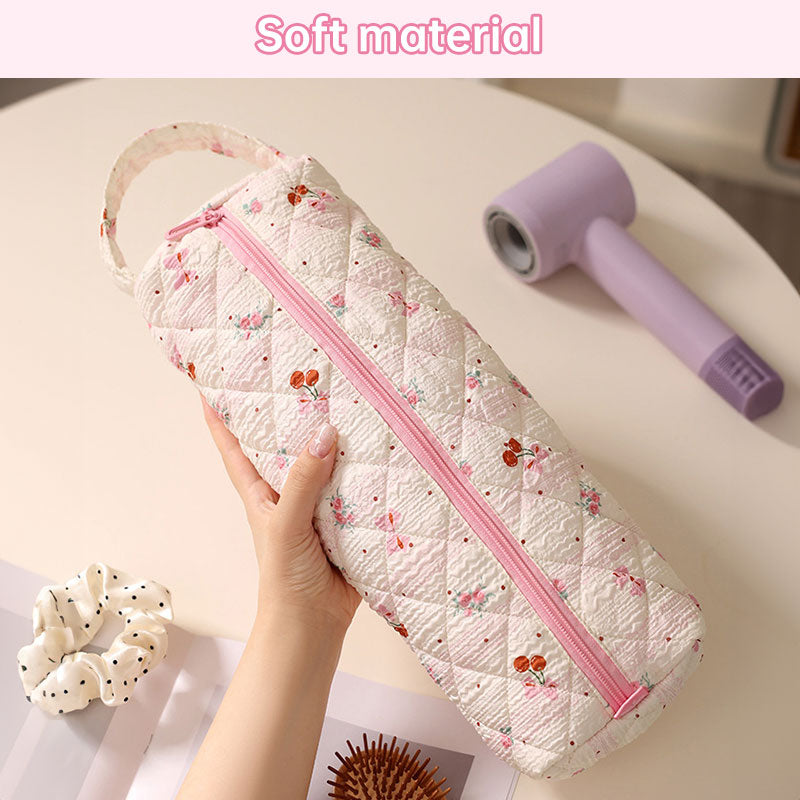 Eprolo padded hair dryer and curling iron storage bag with handle, large cotton dustproof travel case for salon tools.