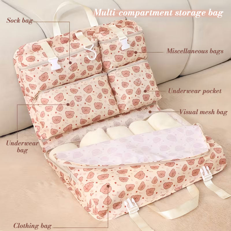 Large eprolo travel clothes organizer bag with multiple compartments for shirts, pants, underwear, and socks.
